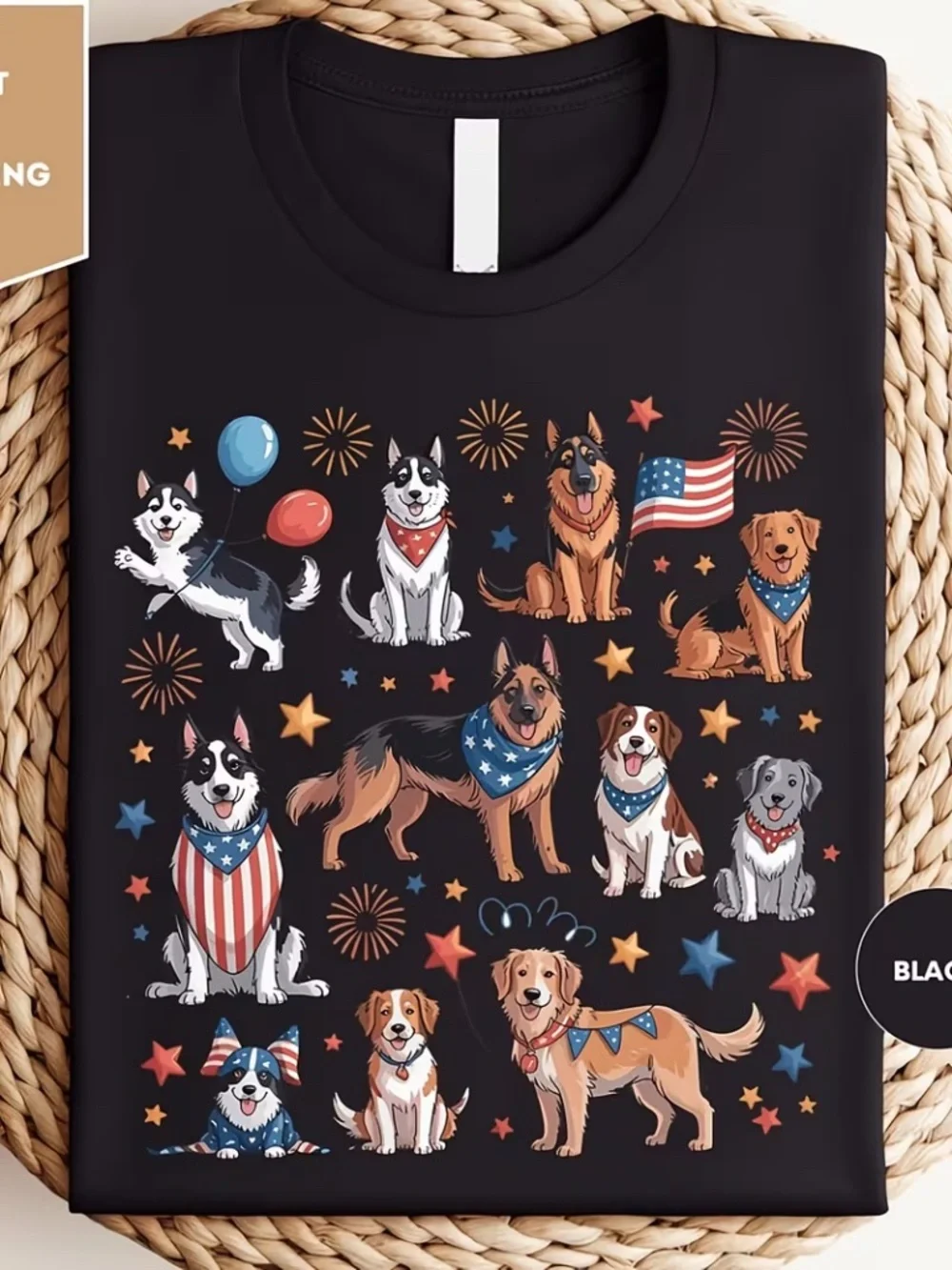 Patriotic Dog Graphic T-Shirt 1XL | Red White & Blue USA Puppy Tee